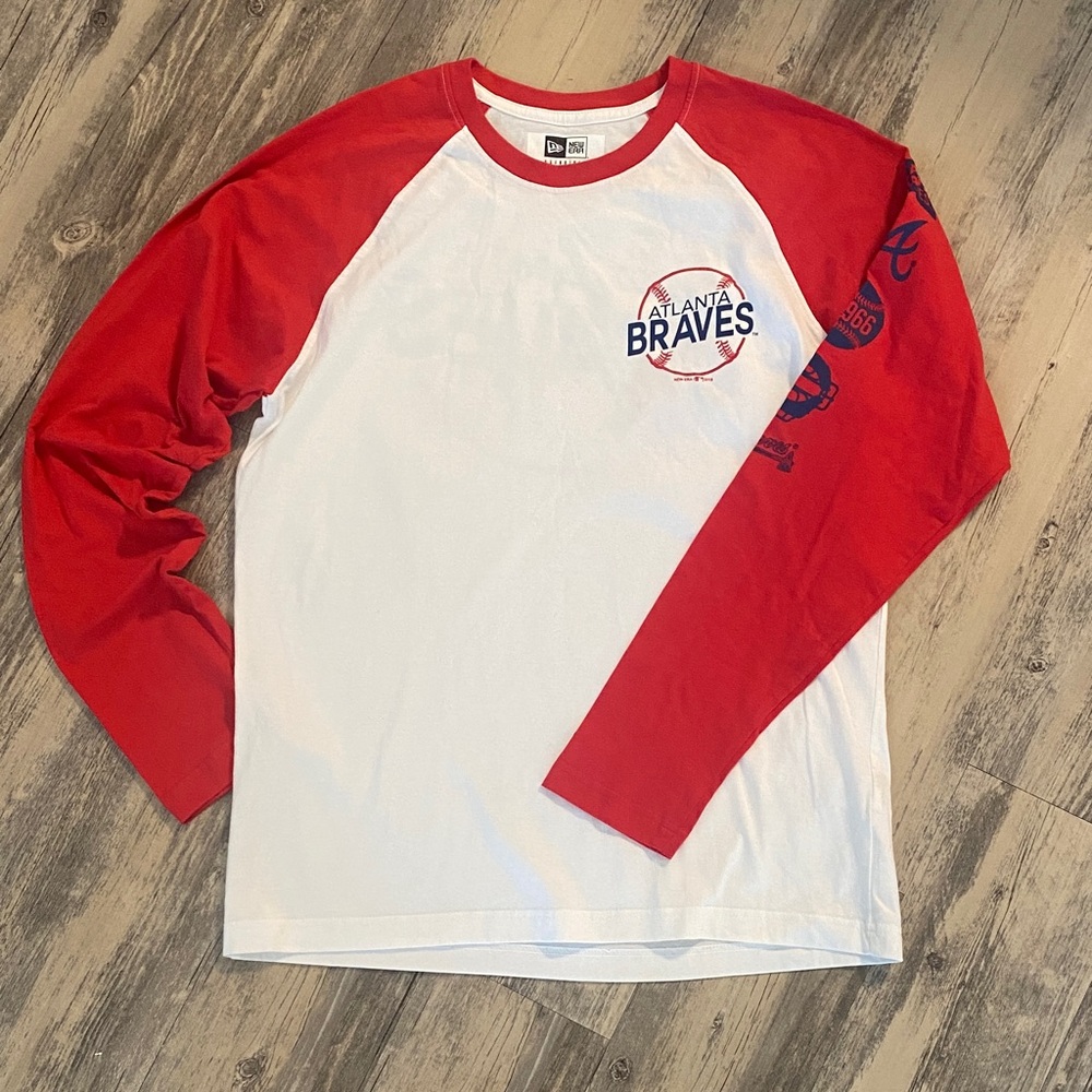 New Era Atlanta Braves “Established 1966" Raglan T-Shirt  Red White LARGE